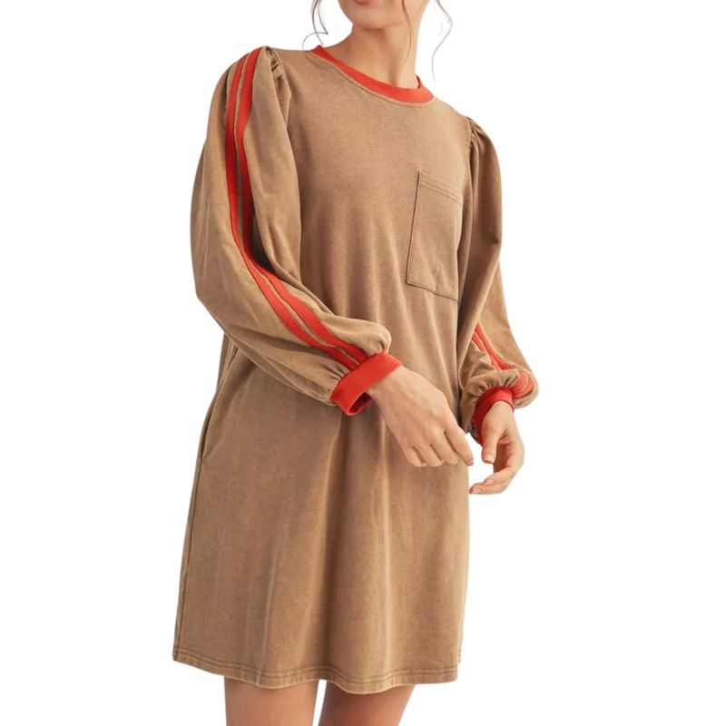 Taupe Sport Stripe Sleeve Mini Dress