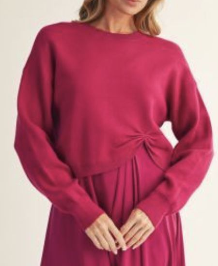 Magenta Twist Front Knit Sweater
