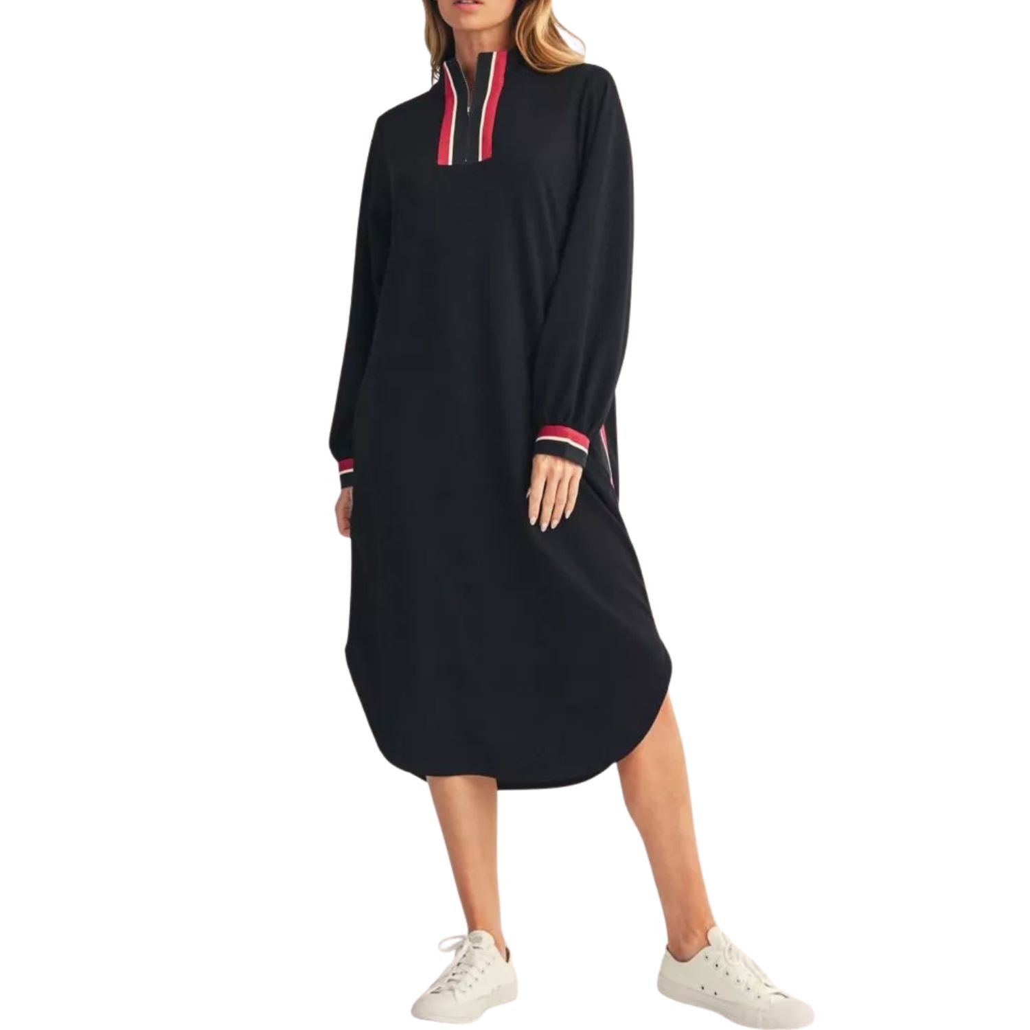 Black Sport Trim Midi Dress