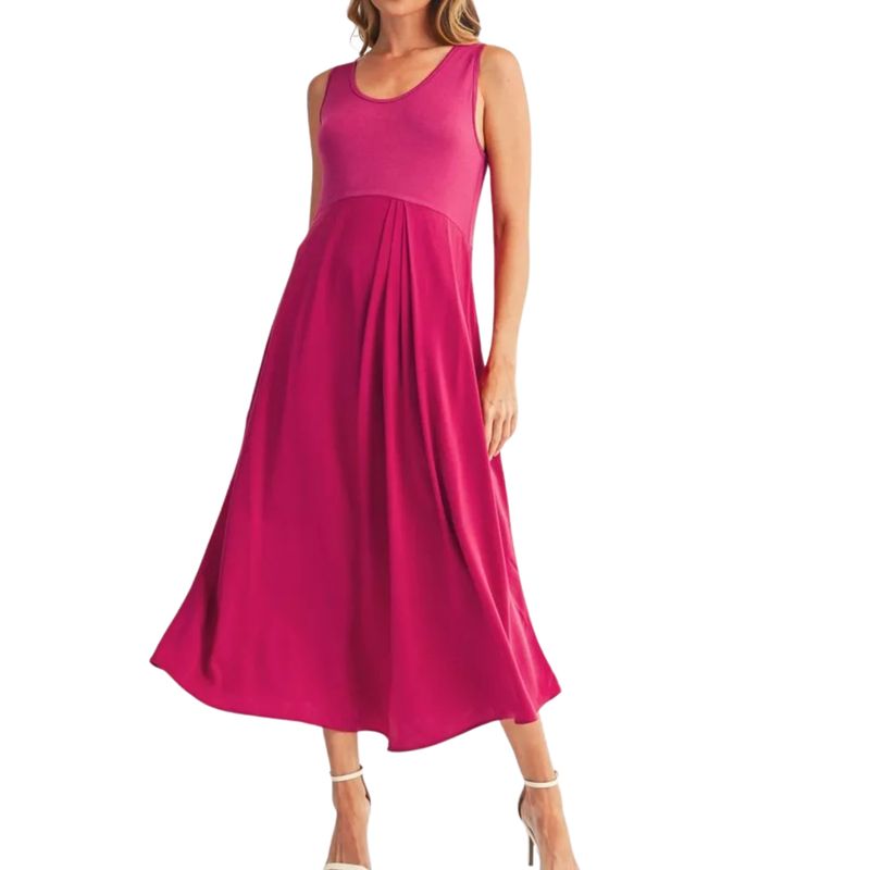Fuchsia Sleeveless Flowy Midi Dress