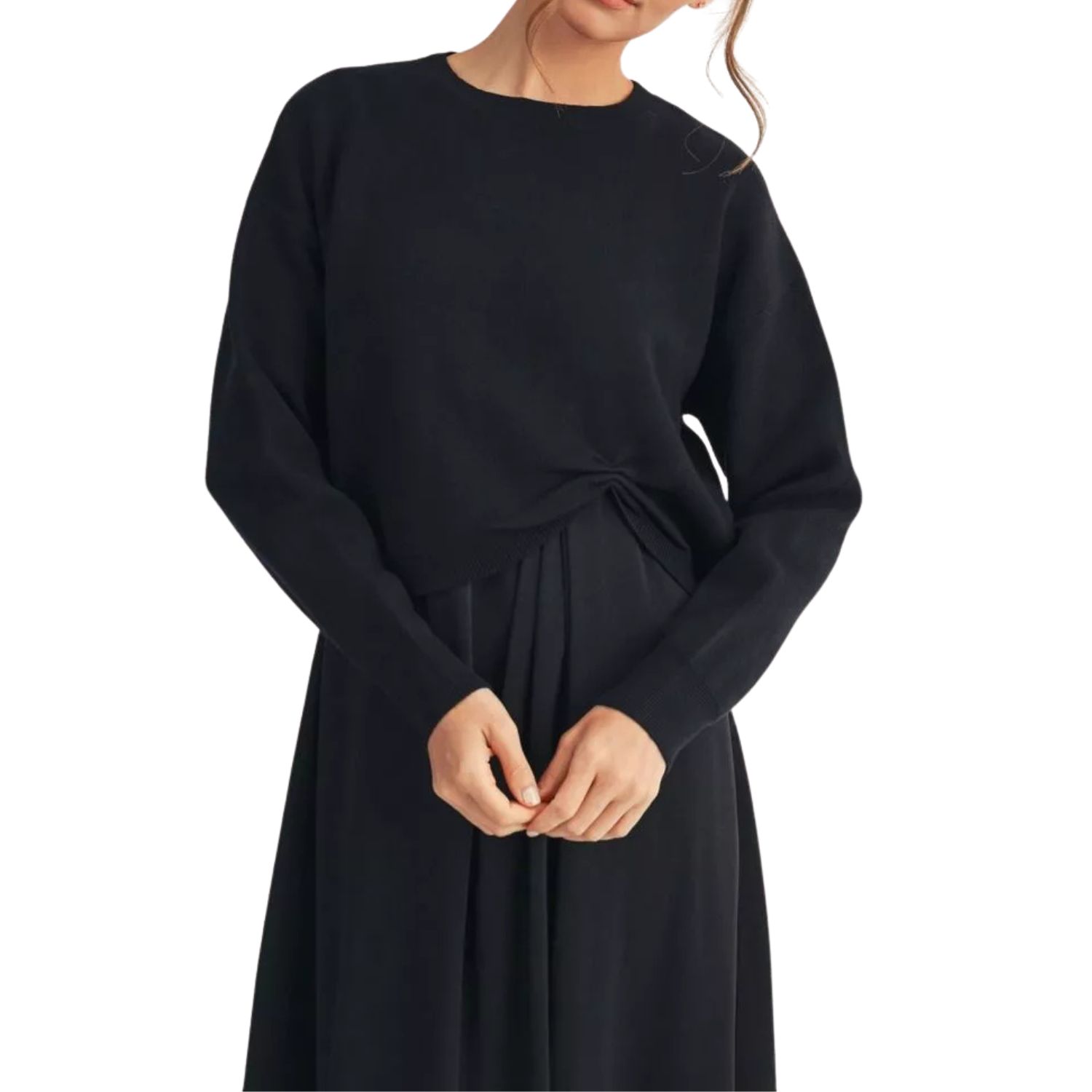 Black Twist Front Knit Sweater