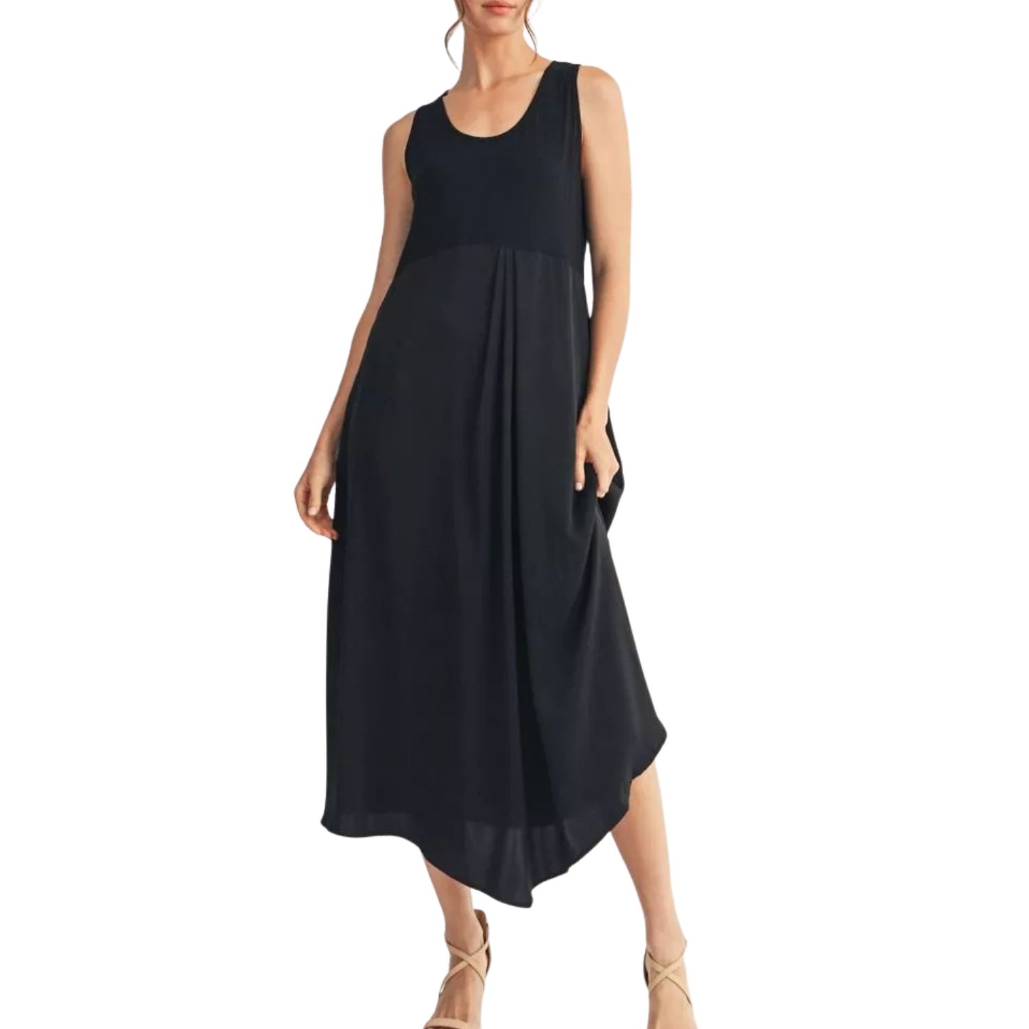 Black Sleeveless Asymmetrical Midi Dress