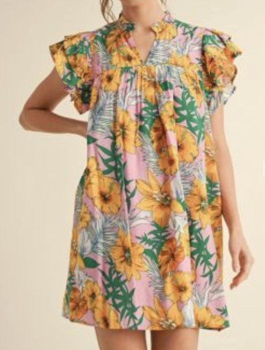 Floral Ruffle Sleeve Mini Dress