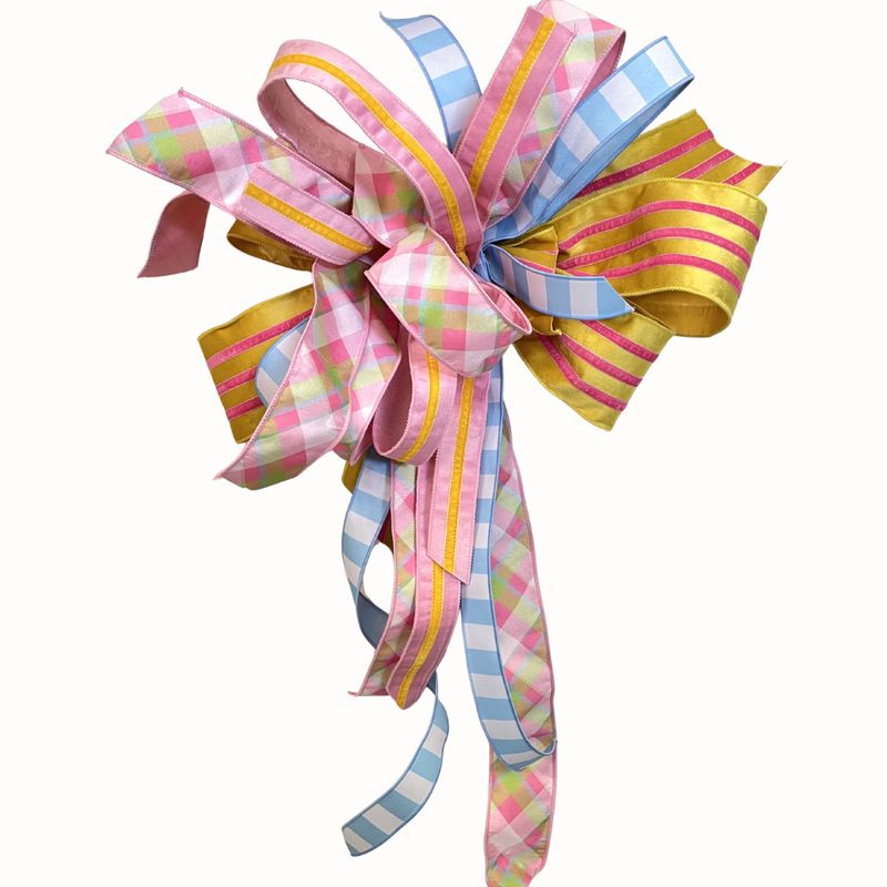 Pastel Plaid &amp; Stripe Designer Bow – Approx. 34” Long x 23” Wide