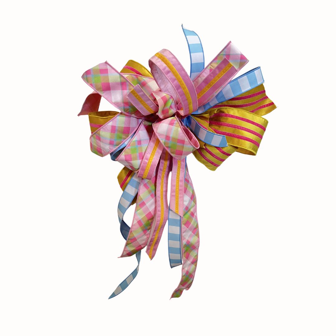 Pastel Plaid &amp; Stripe Bow – Approx. 34” Long x 23” Wide