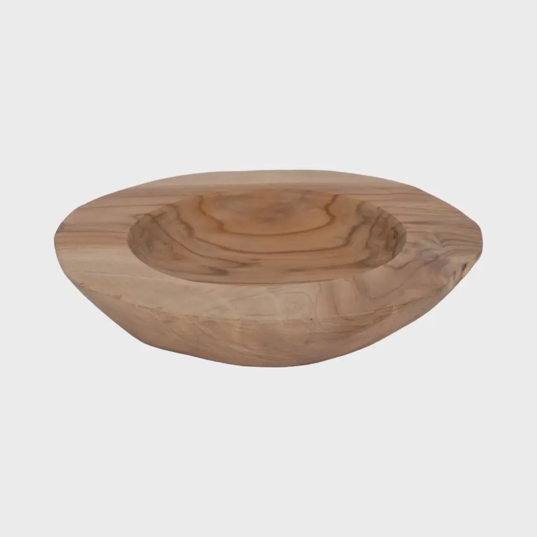 Decorative Bowl – Brown Teak Wood Round, 16 in.