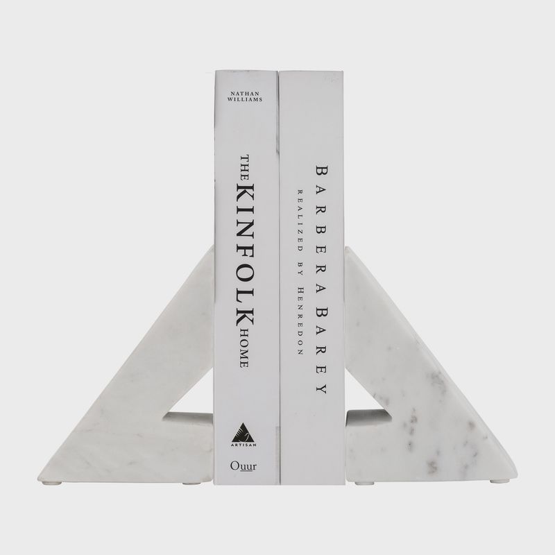 White Marble Right Triangle Bookends (Set of 2)