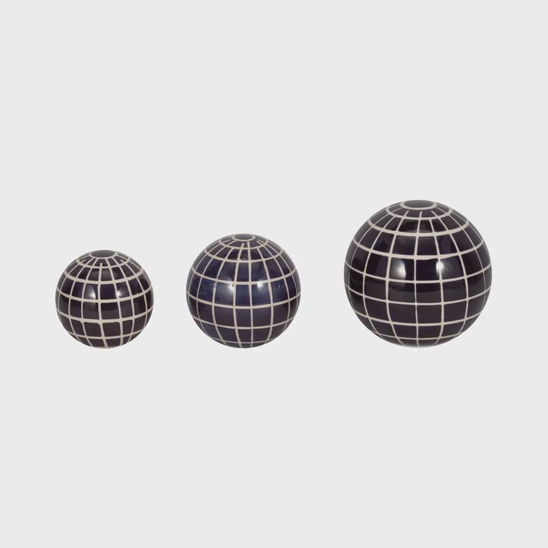 Ceramic Checkered Orb Sculpture - 3 Sizes
