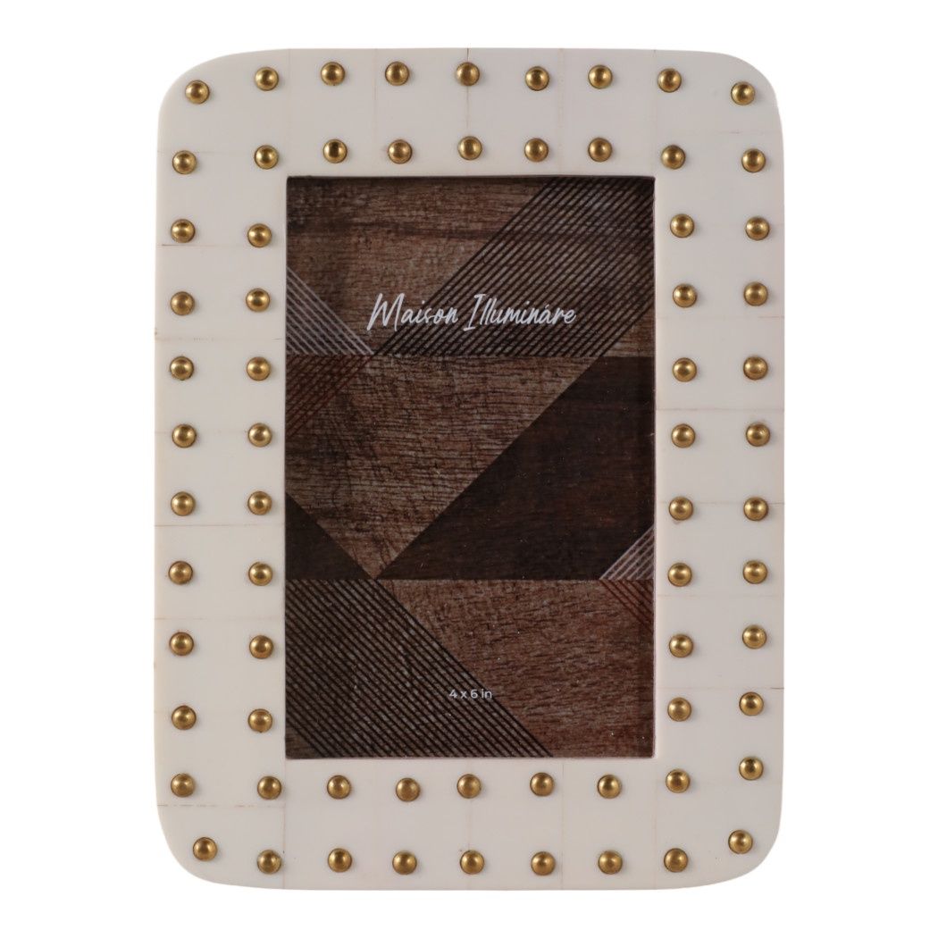 Ivory &amp; Gold Resin Brass Dot Border Frame – 4 x 6