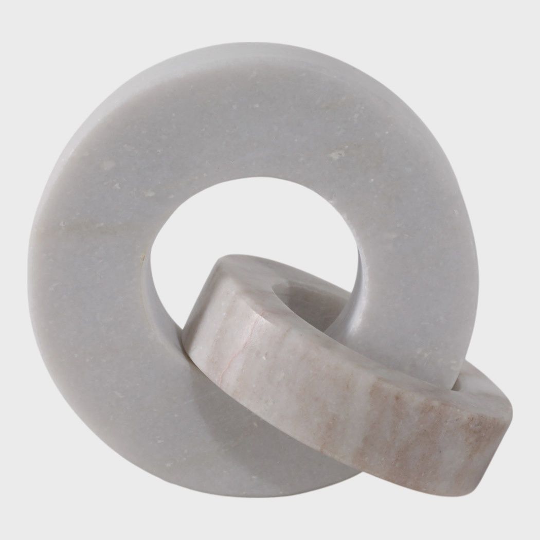 Marble Double Ring Sculpture – White &amp; Beige, 6 in.