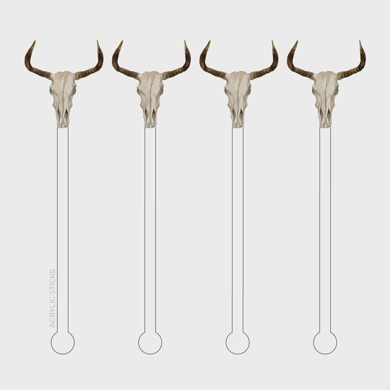 Cow Skull Acrylic Stir Sticks