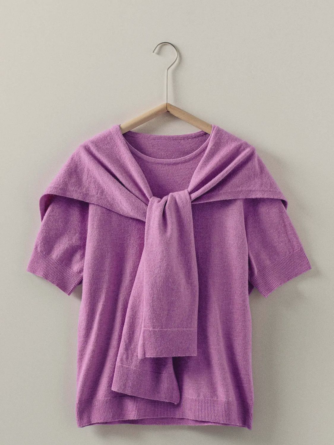 Faux Layered Tie-Front Knit Top