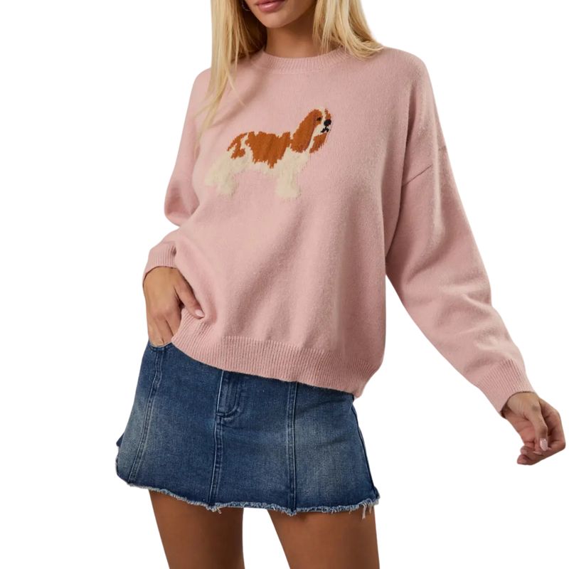 Crew Neck King Charles Spaniel Dog Graphic Sweater