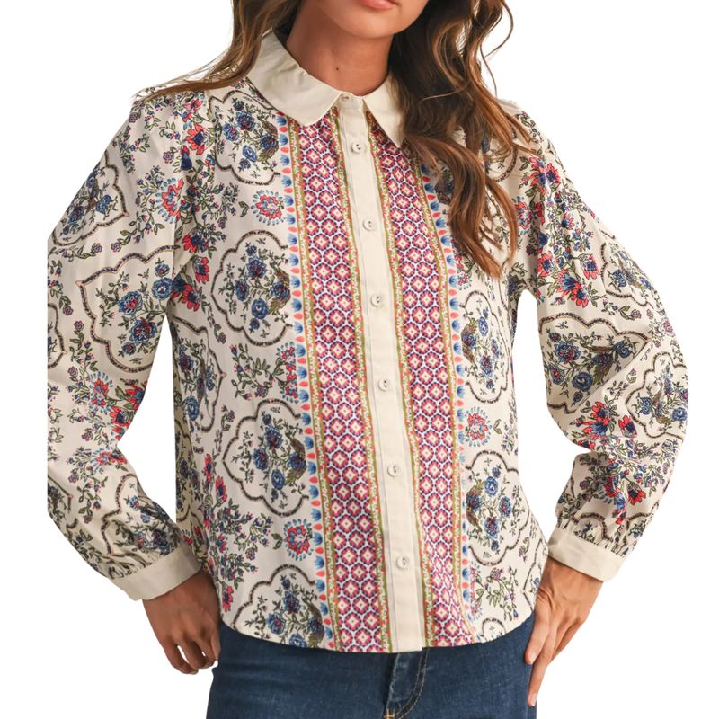 Floral Border Print Button Up To