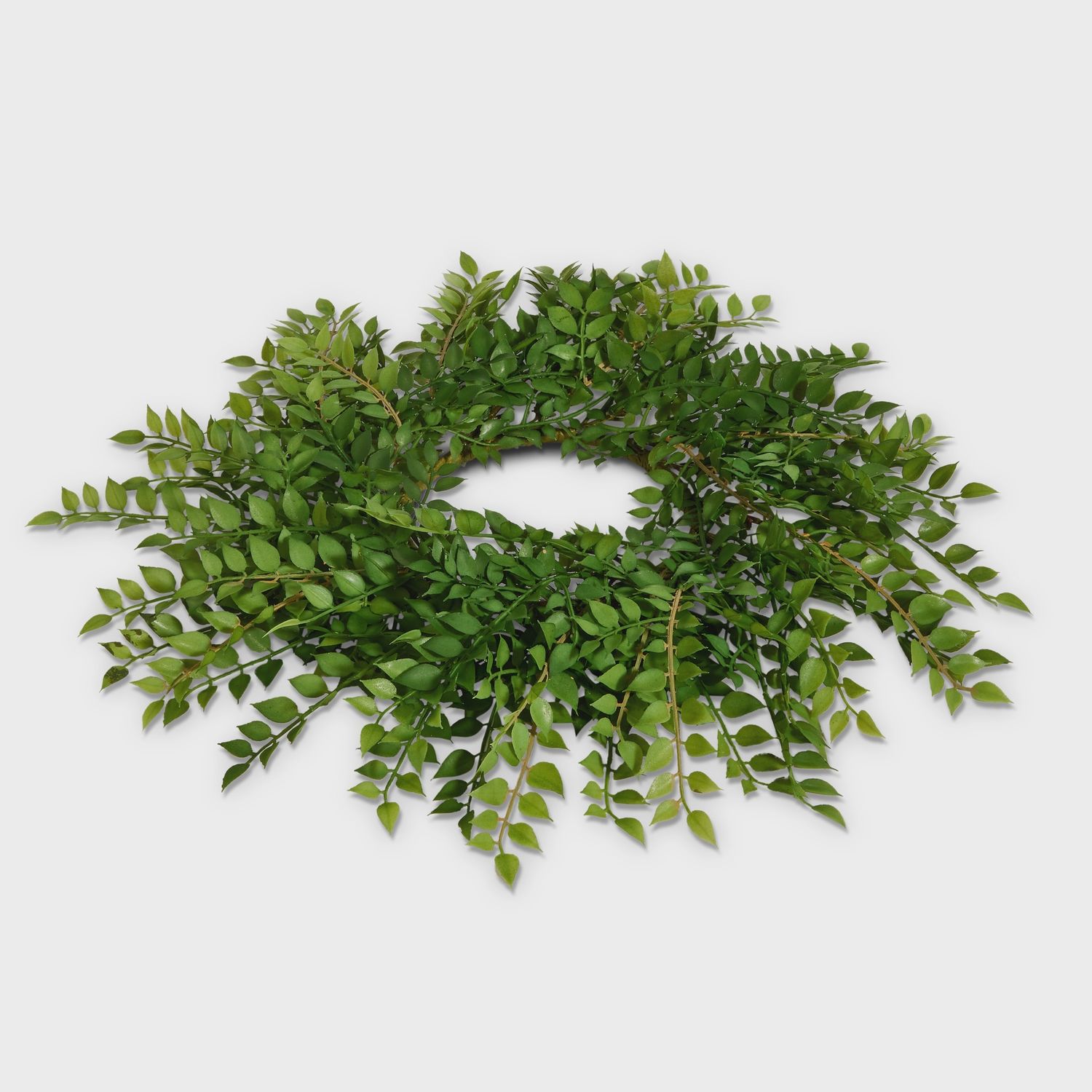 18" Green Ruscus Mini Wreath-Candle Ring