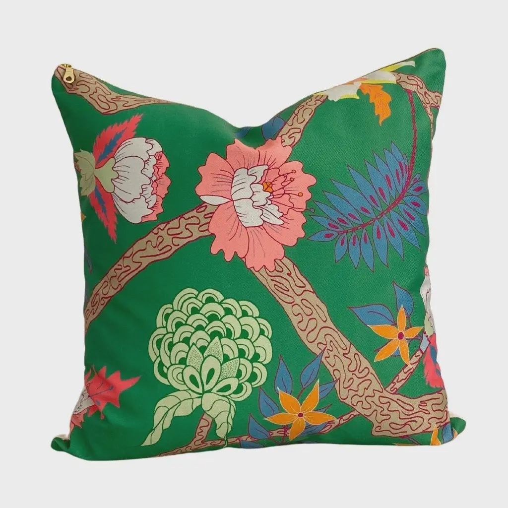 Green Peony Branch Pillow – 18 x 18
