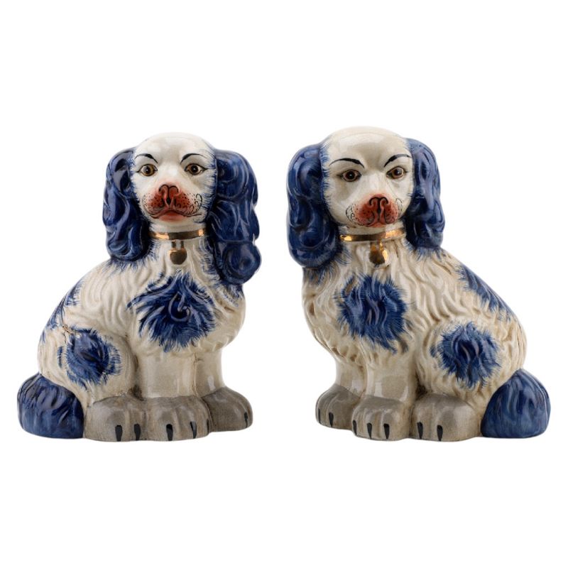 Blue &amp; White Staffordshire Dog Figurines - 2 Options