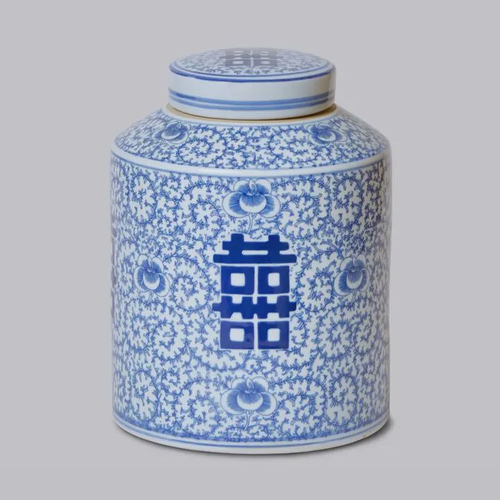 Double Happiness Blue and White Porcelain Canister