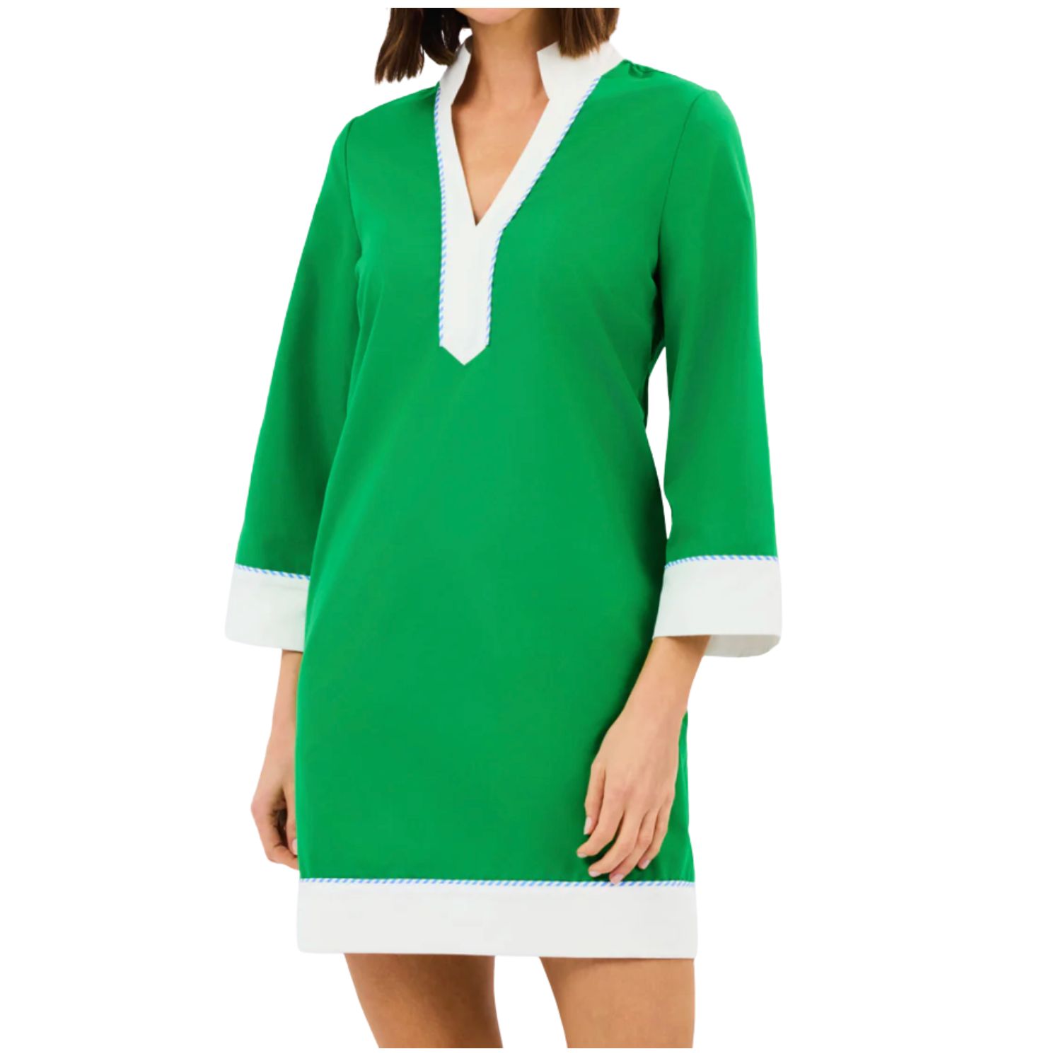 Green Contrast Trim Shift Dress