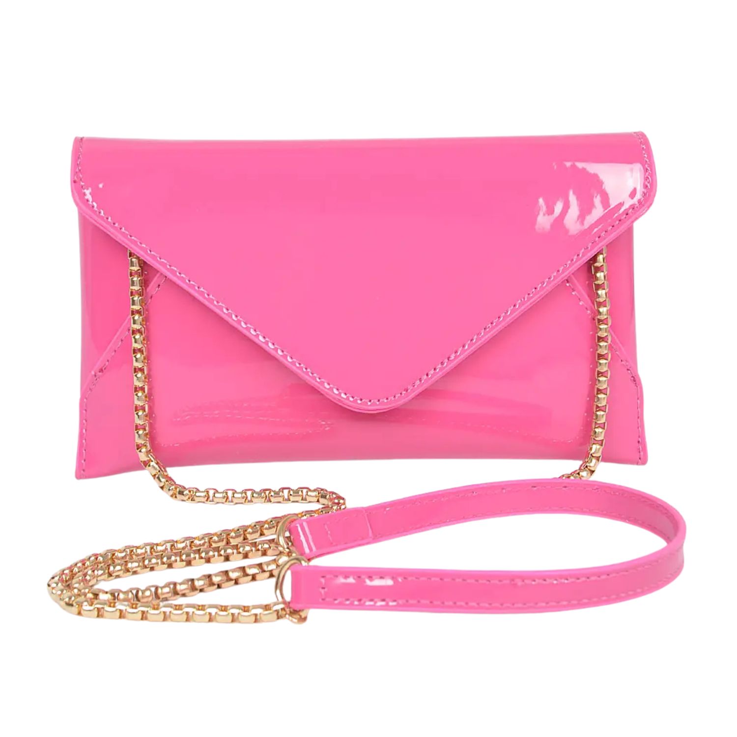 Hot Pink Enamel Envelope Clutch