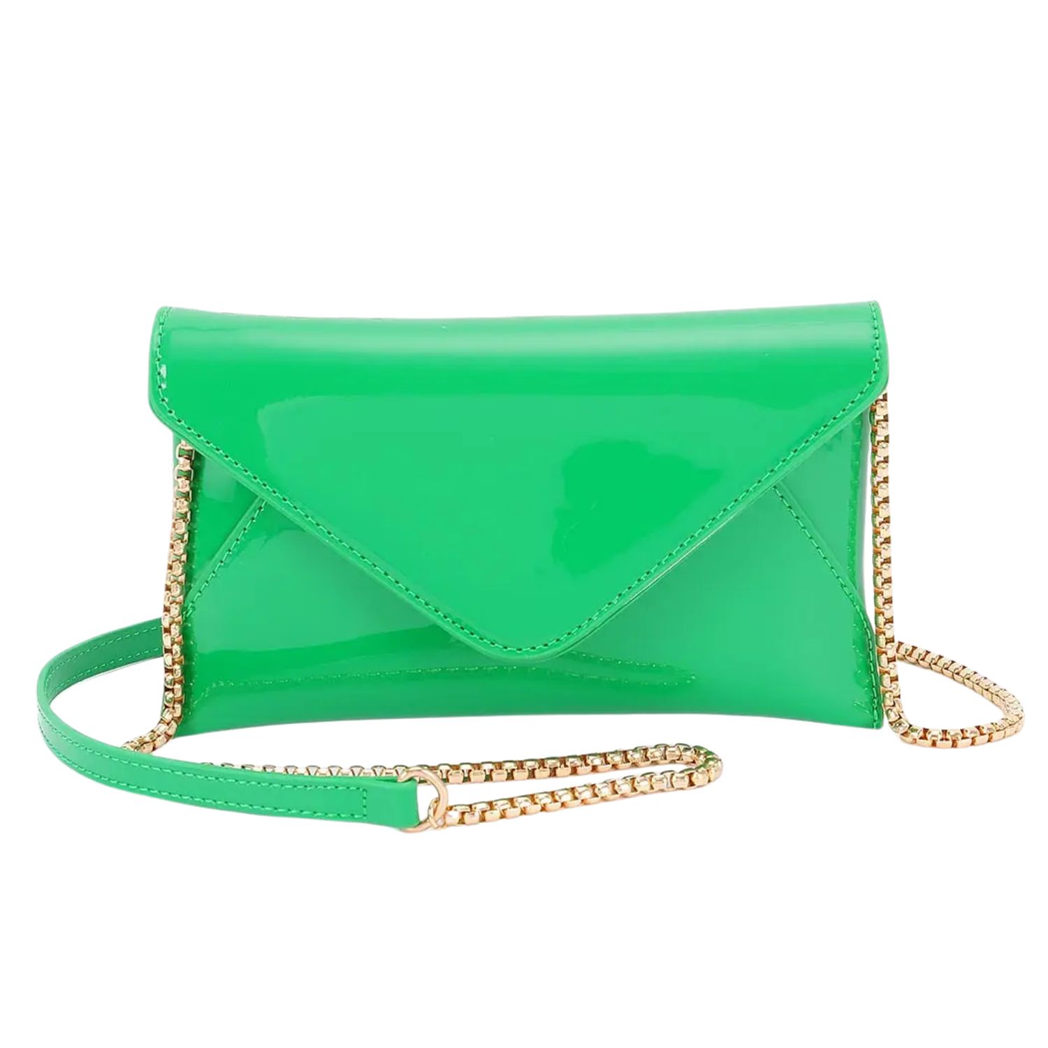 Enamel Envelope Clutch – Green