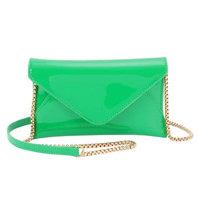 Enamel Envelope Clutch – Green
