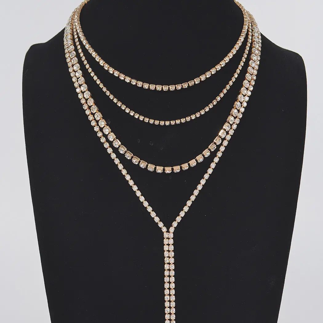 Multi-Layered Rhinestone Long Necklace
