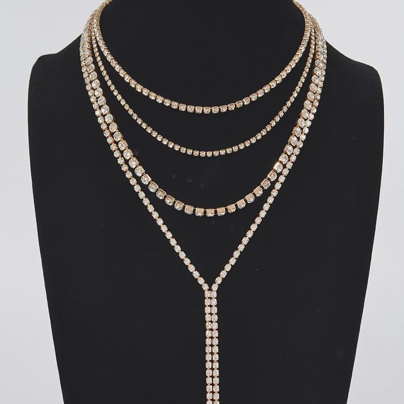 Multi-Layered Rhinestone Long Necklace