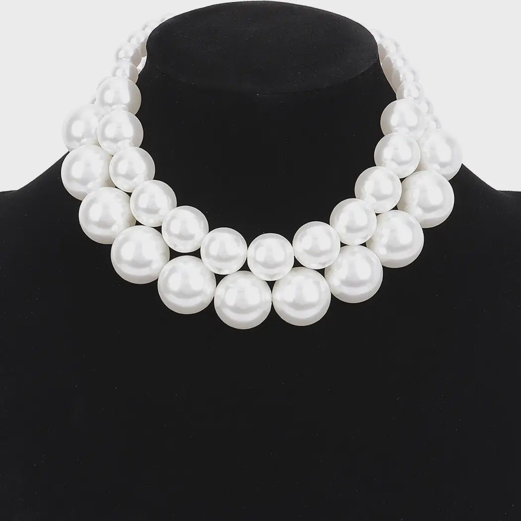 Faux Pearl Multi Strand Statement Necklace