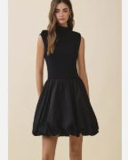 Fitted Knit Bubble Dress - Black