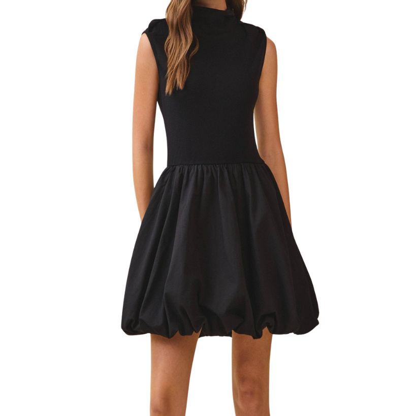Fitted Knit Bubble Dress - Black