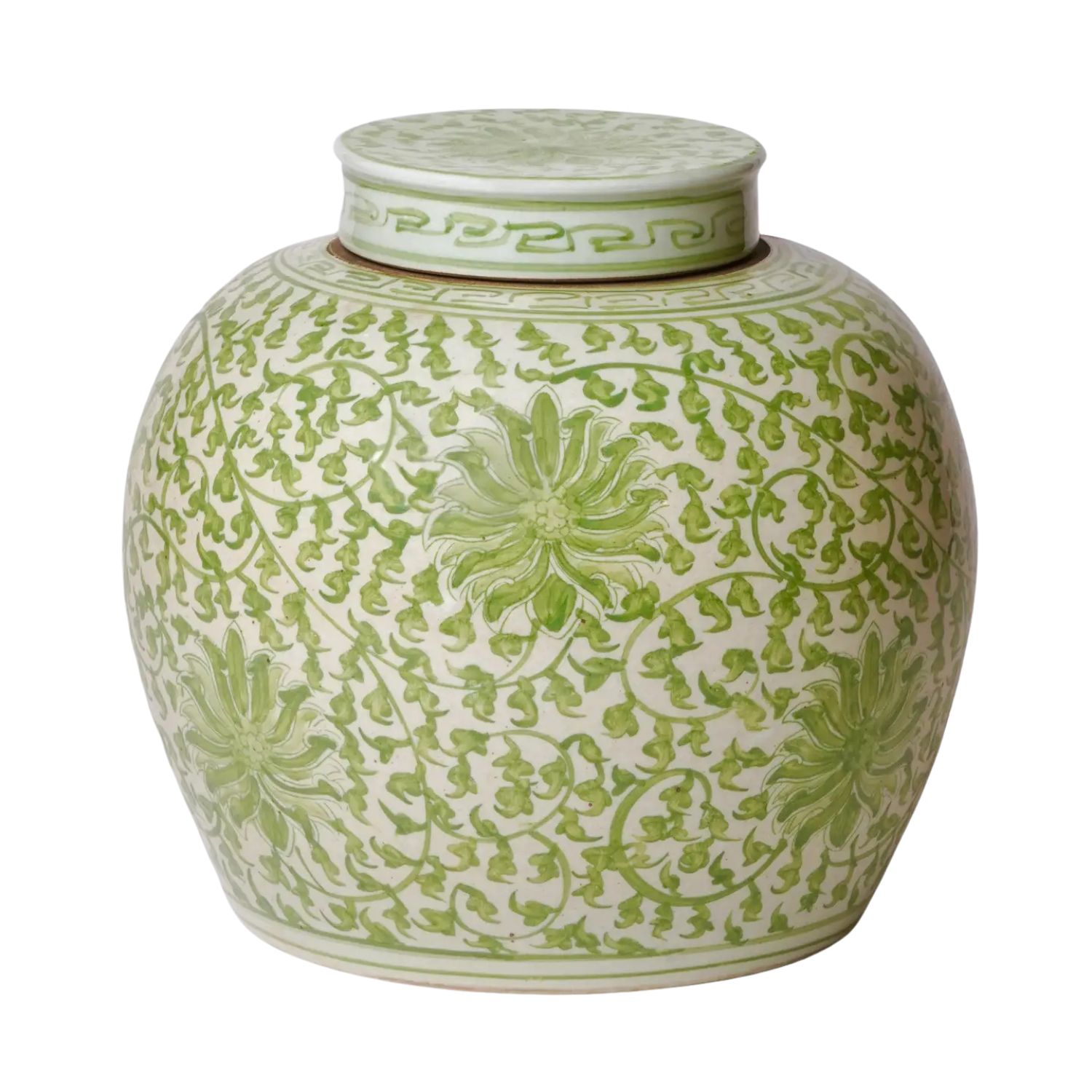 Scrolling Lotus Green and White Porcelain Jar