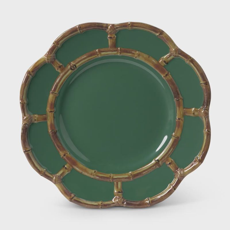 8.75" Melamine Bamboo Rim Salad Plate - Green Cabana
