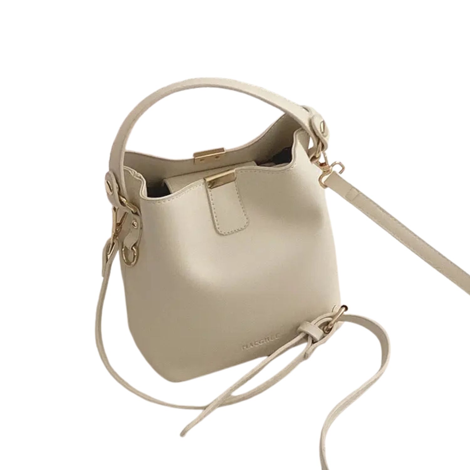 Casual Solid Color Crossbody Bucket Bag – White