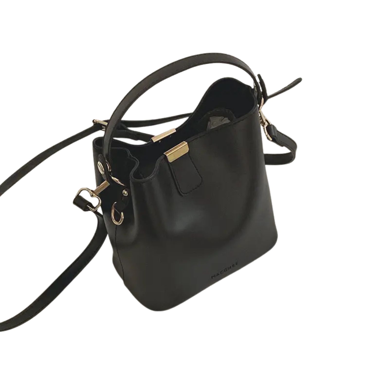 Casual Solid Color Crossbody Bucket Bag – Black