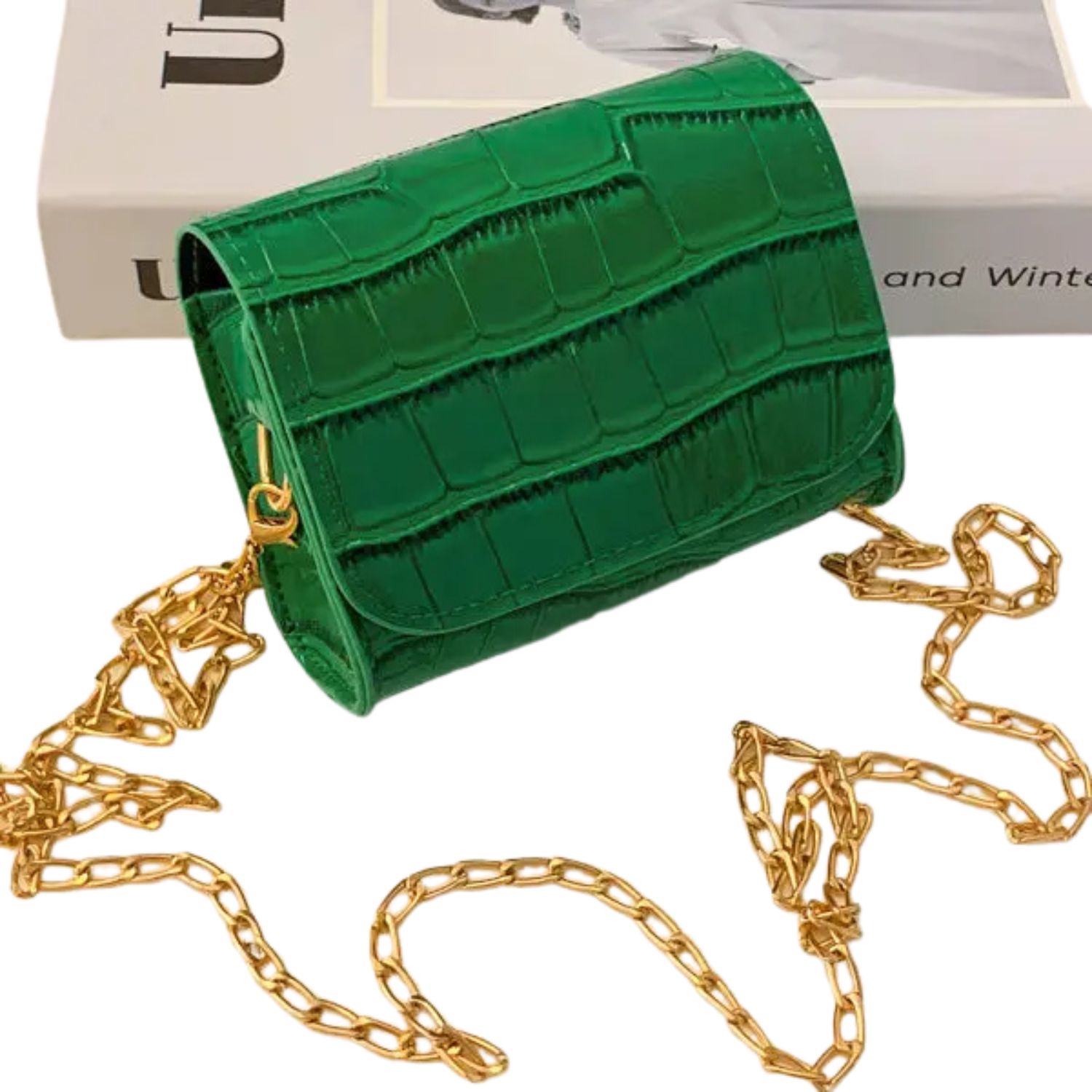 Emerald Croc Embossed Mini Crossbody Bag