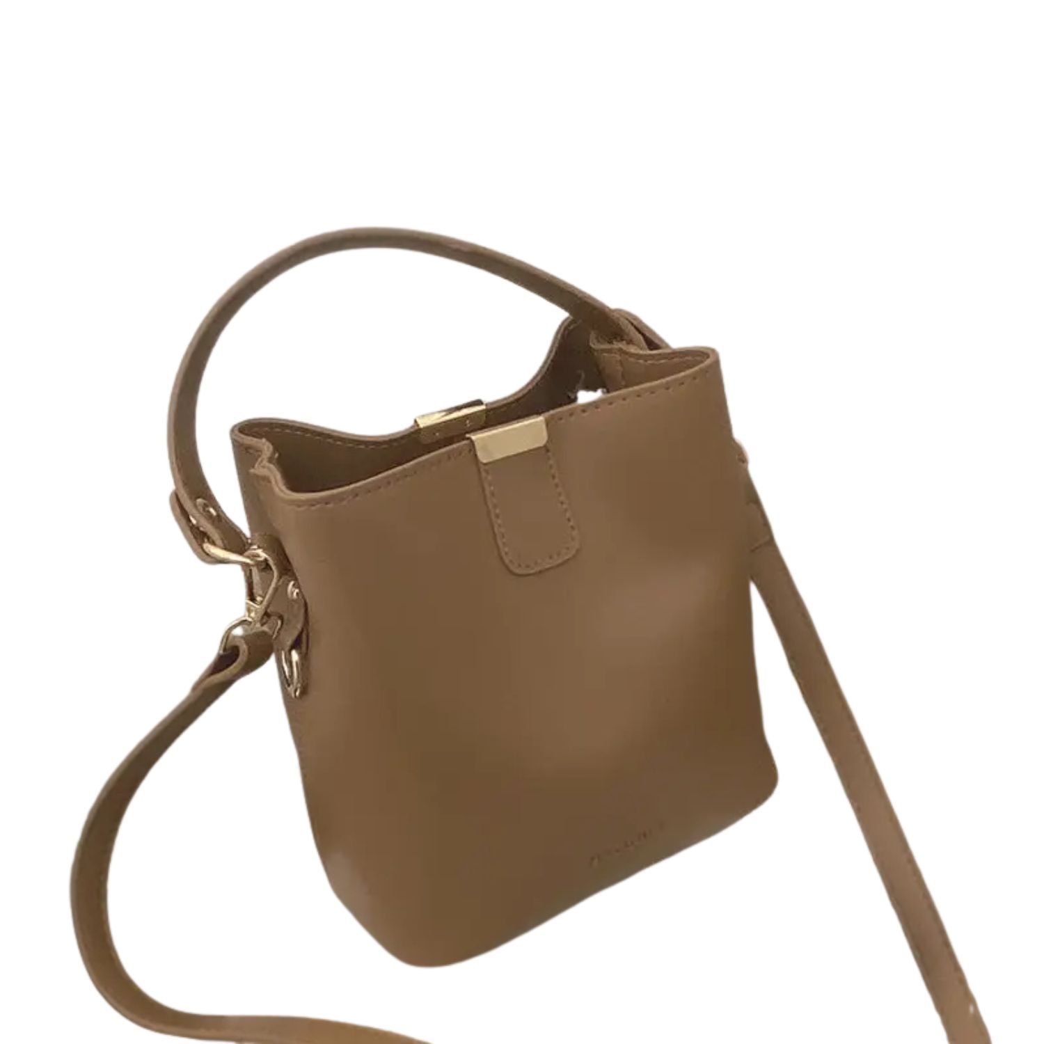 Casual Solid Color Crossbody Bucket Bag – Brown