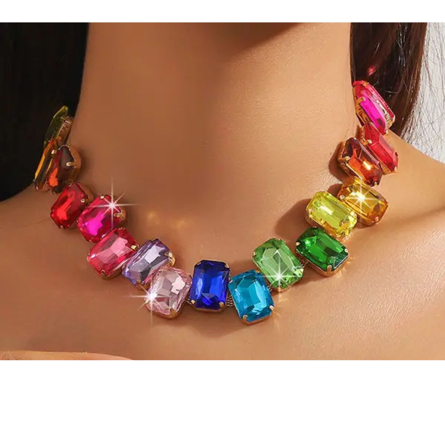Rainbow Crystal Statement Necklace | Bold Color Jewelry