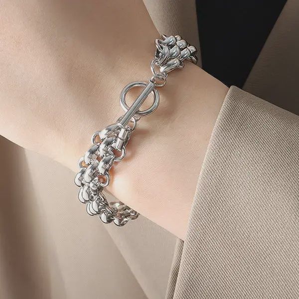 Chunky Silver Chain Link Toggle Bracelet