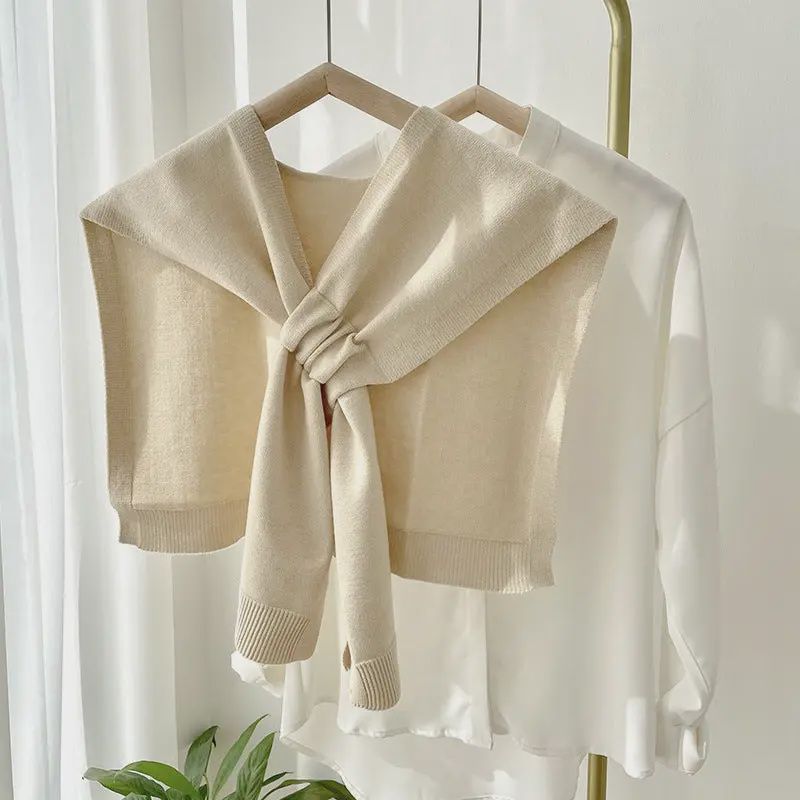Knitted Crossed Solid Shawl – Cream