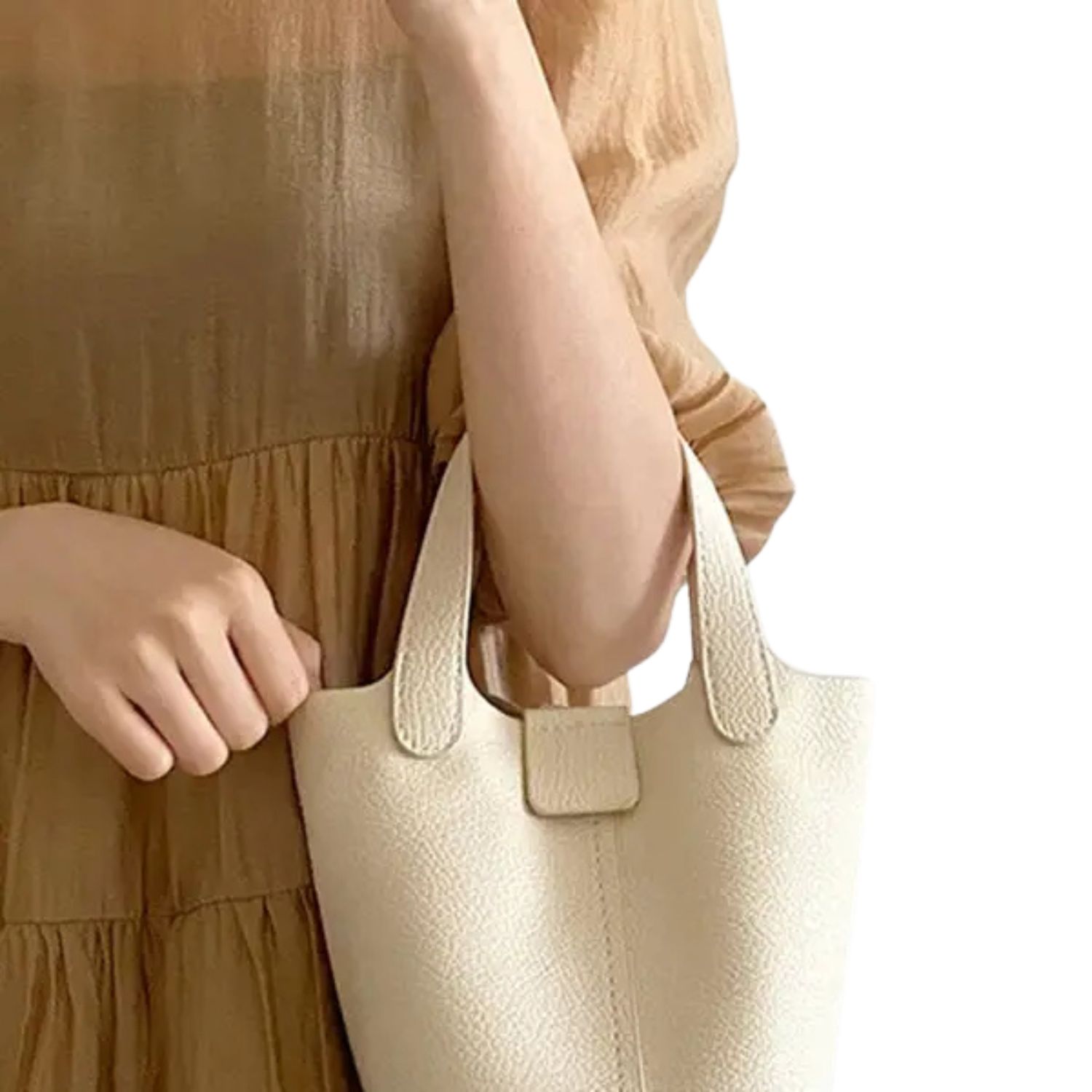 Classic Pebbled Leather Tote Bag – Cream