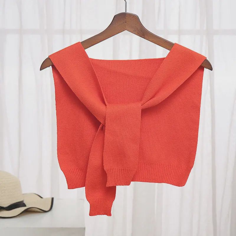 Knitted Crossed Solid Shawl – Orange