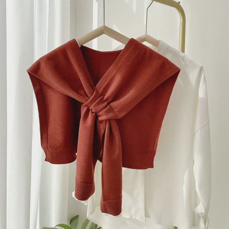 Knitted Crossed Solid Shawl – Brick Red