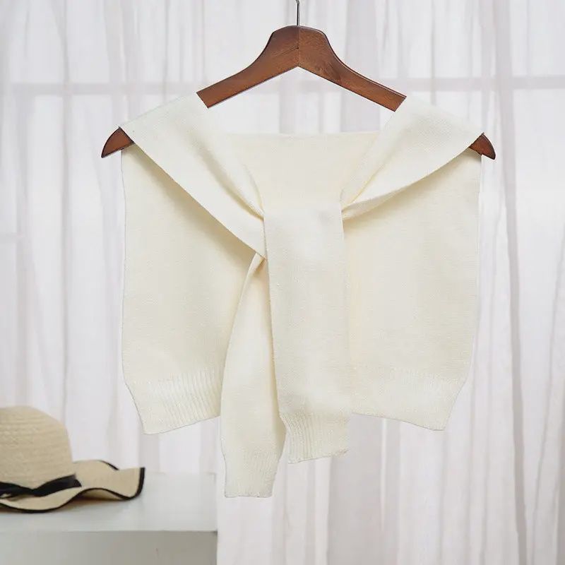 Knitted Crossed Solid Shawl – Ivory
