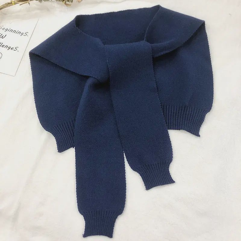 Knitted Crossed Solid Shawl – Navy