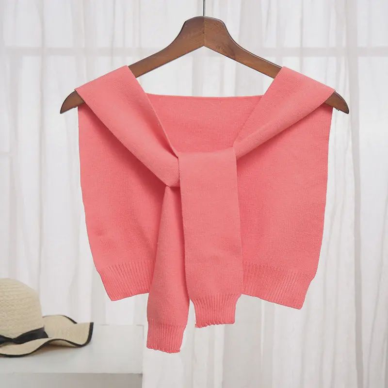 Knitted Crossed Solid Shawl – Coral