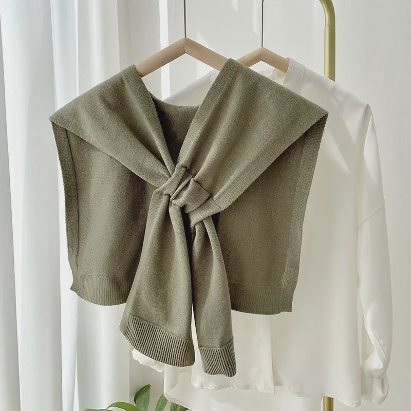 Knitted Crossed Solid Shawl – Olive