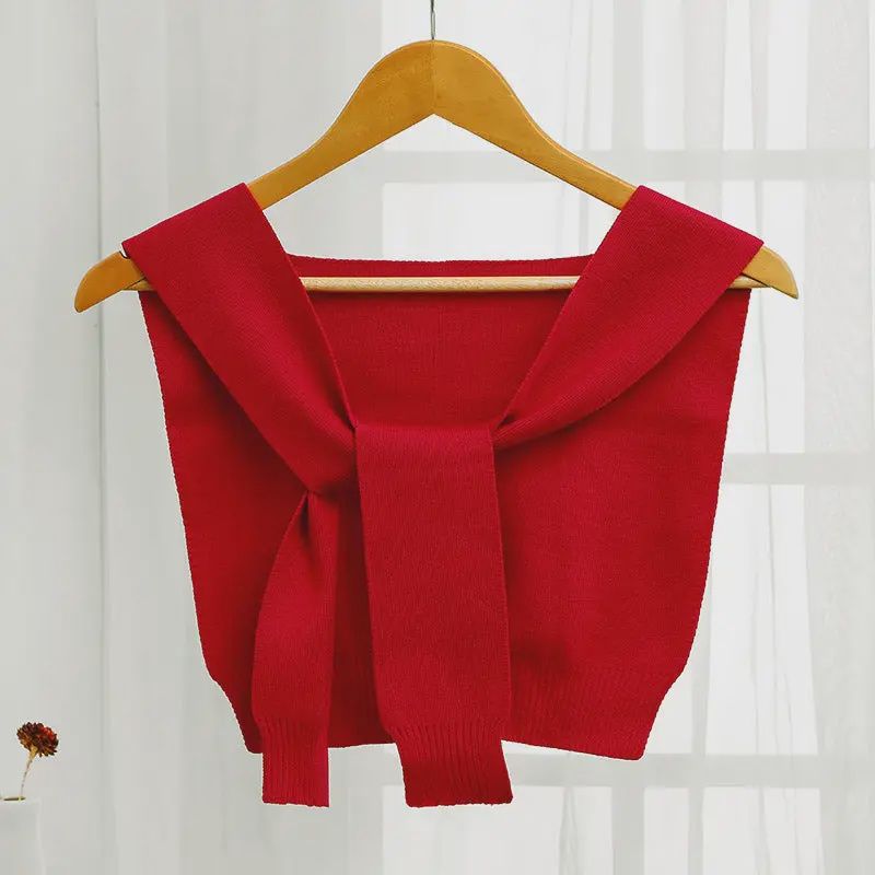 Knitted Crossed Solid Shawl – Red
