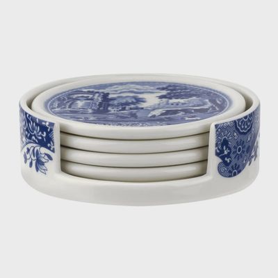 Blue Italian Ceramic Coaster Set with Holder – 4 Piece