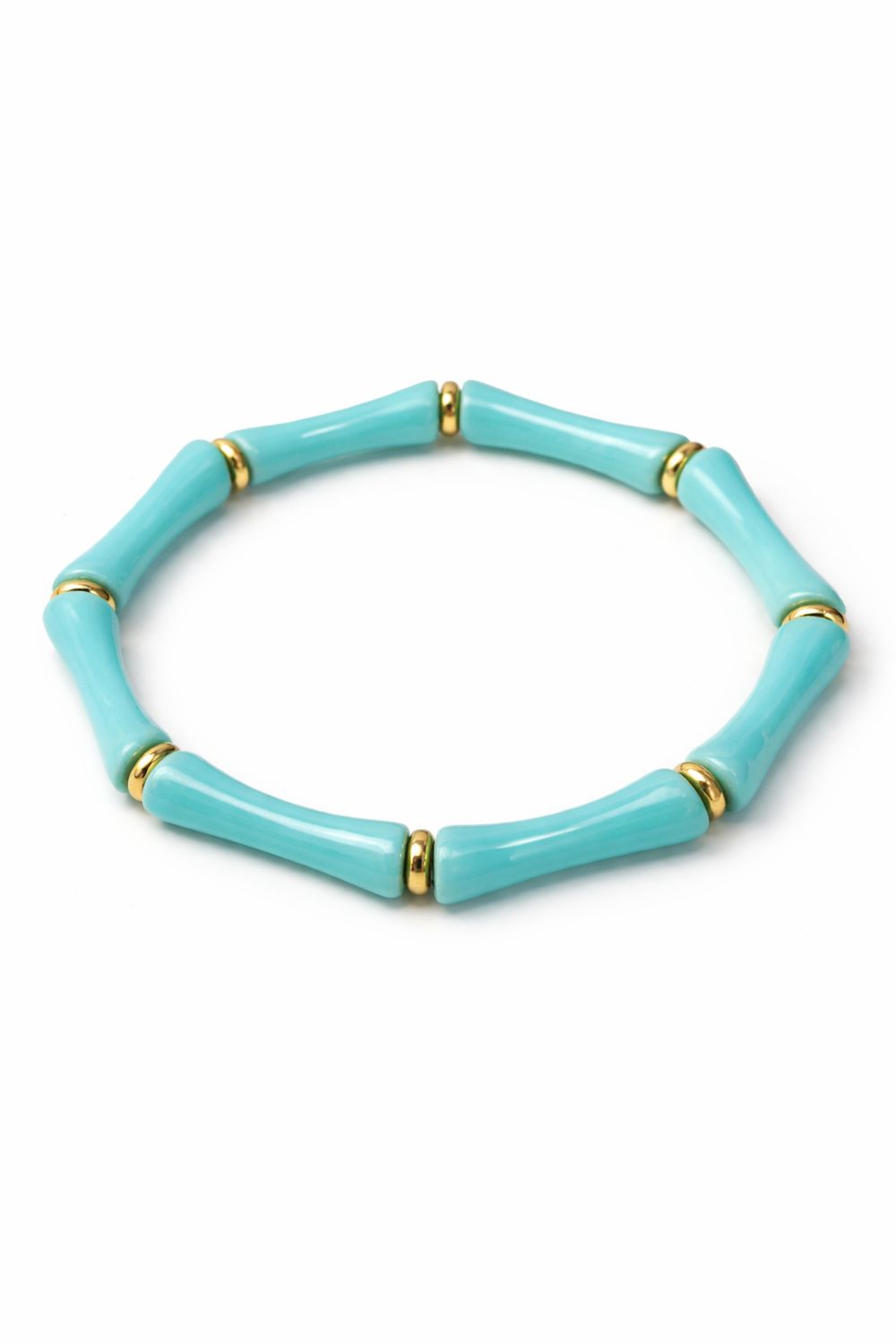 Turquoise Beaded Stretch Bracelet with Gold Accents